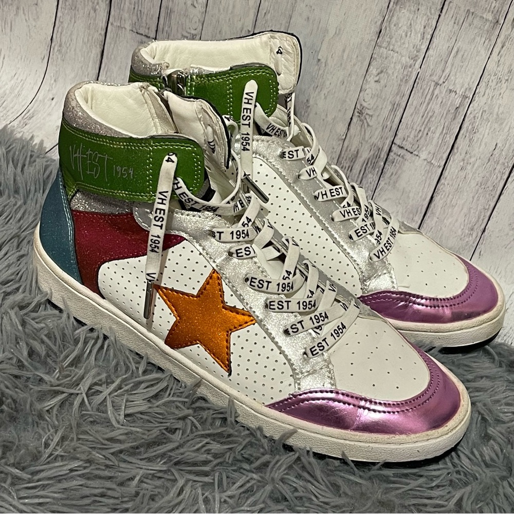 Vintage Havana Metallic High Top Sneakers Size 9 Bling Women Green Pink Orange